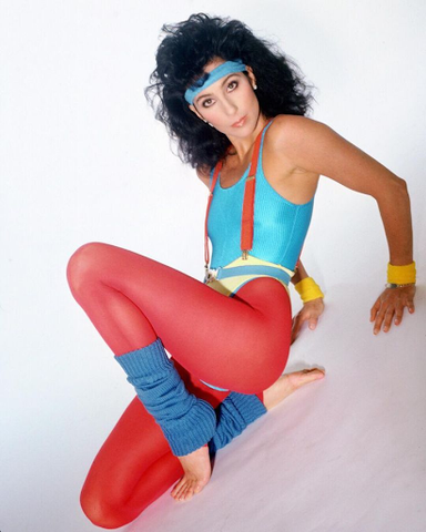 fitness model in 80s workout clothes
