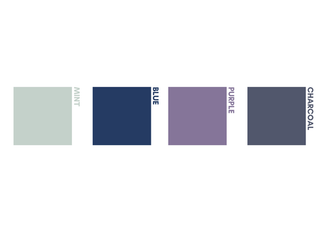 Colour palette for legacy collection mint, charcoal, purple, blue