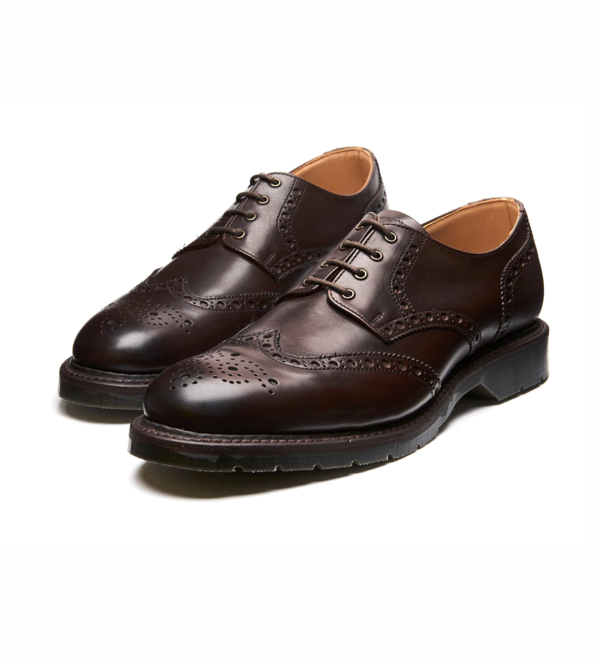 Solovair Walnut Calf Leather 4 Eyelet Gibson Brogue Made In