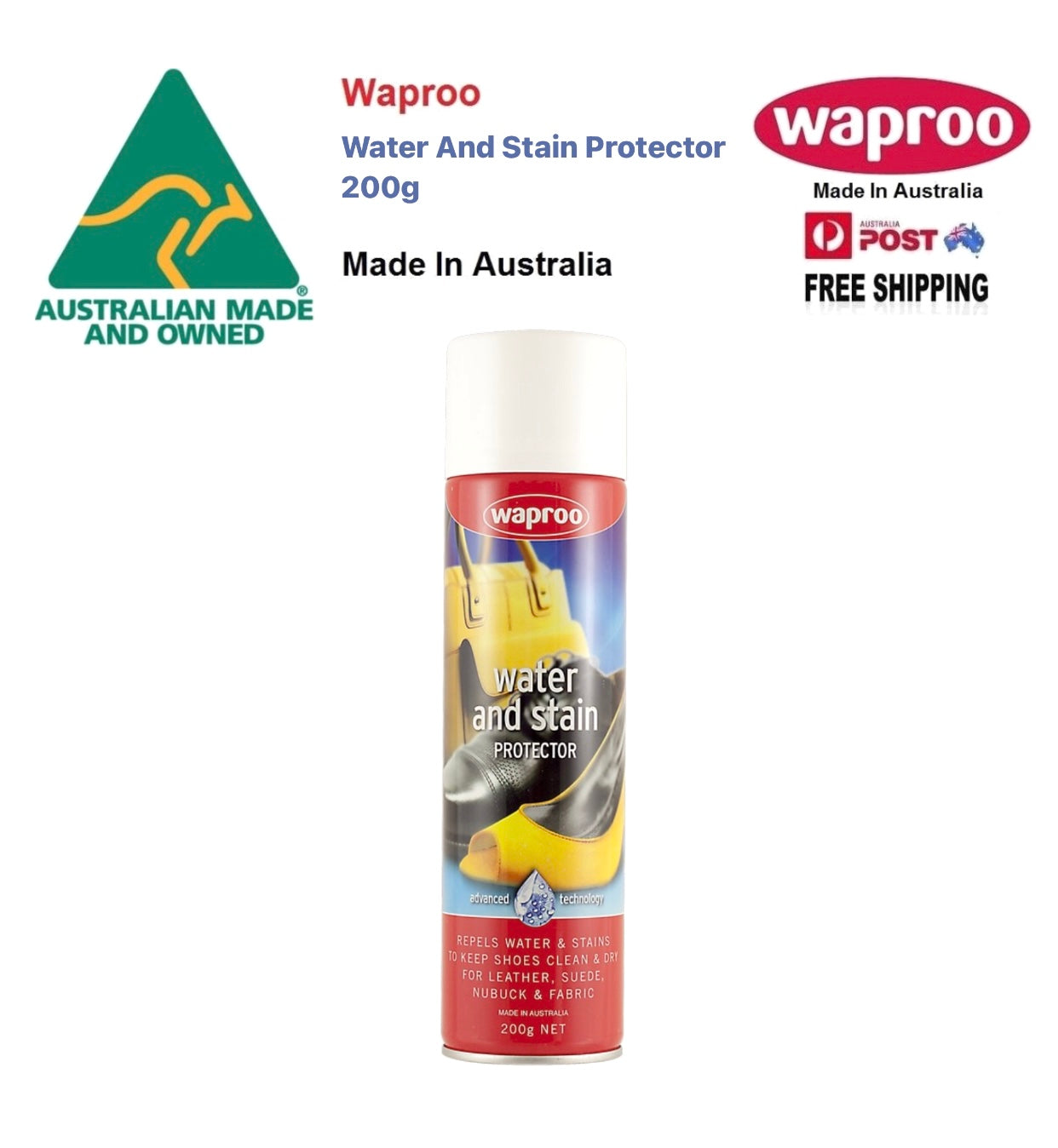 Waproo Water And Stain Protector Waterproofer 200g Shoes Bags Hats Mad –  Redpath Shoes Canberra