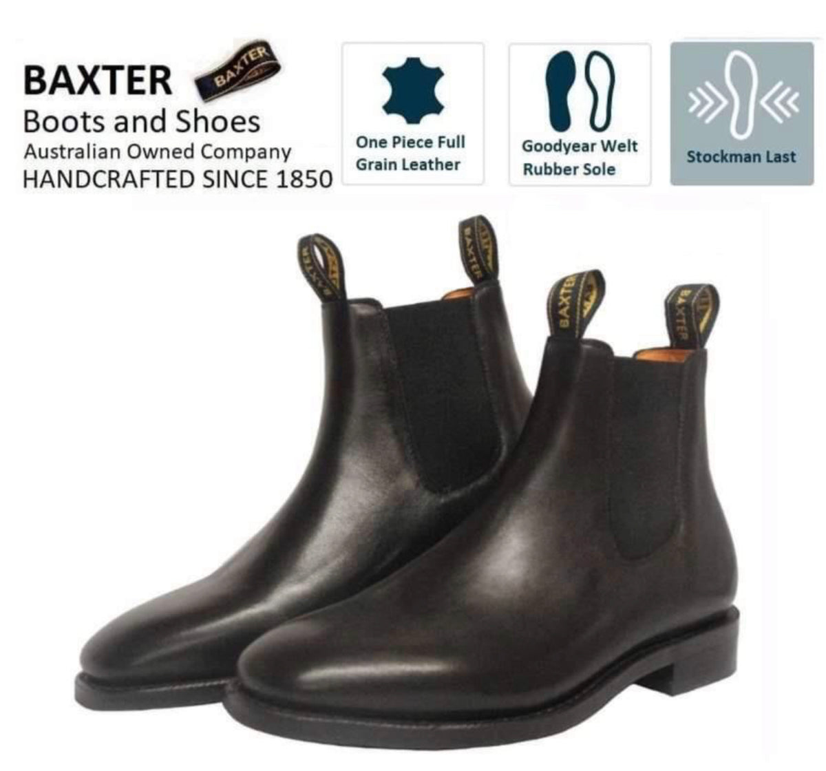 Baxter Goulburn Black One Piece Rubber Sole Chelsea Dress Boot ...