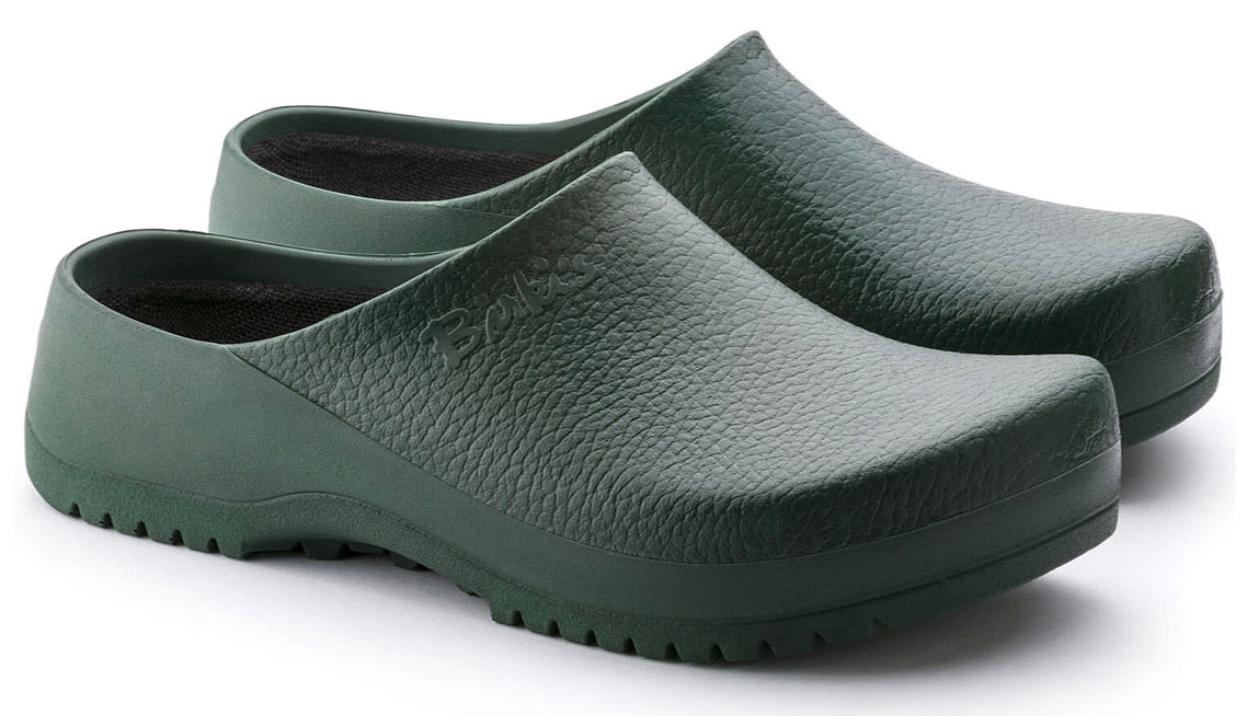 green birkenstock clogs