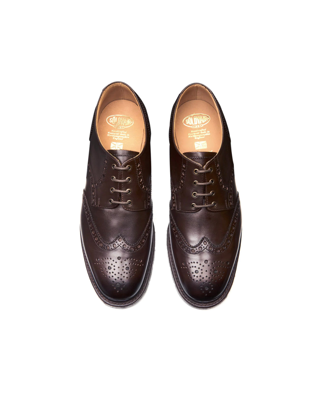 Solovair Walnut Calf Leather 4 Eyelet Gibson Brogue Made In