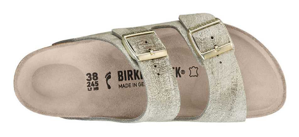 birkenstock arizona washed metallic cream gold