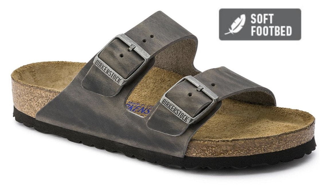 birkenstock arizona soft footbed iron oiled leather