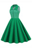 Laden Sie das Bild in den Galerie-Viewer, Grüner Ansteckkragen Polka Dots Swing 1950er Jahre Kleid