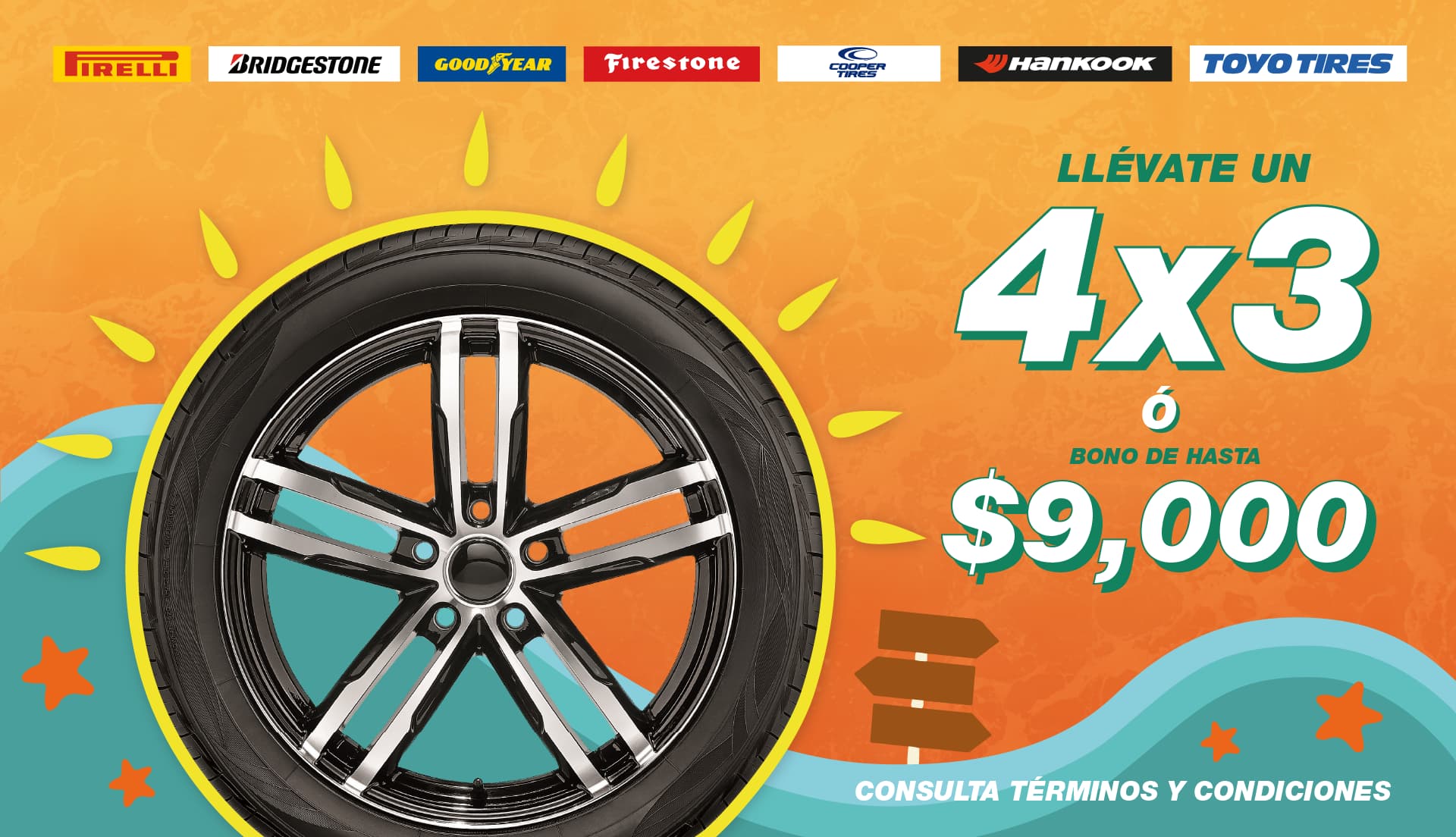 DESCUENTOS EN LLANTAS GOODYEAR DUNLOP COOPERTIRES BRIDGESTONE Y FIRESTONE HANKOOK PIRELLI TOYO