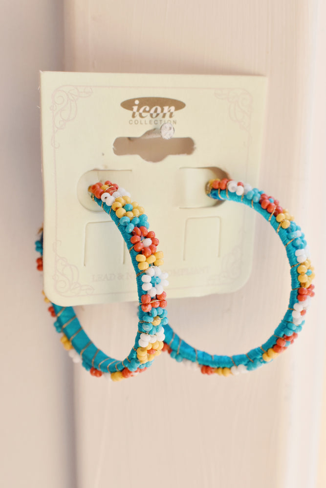 beaded flower hoop earrings