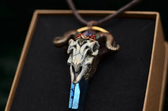 A Gift By Gaia Rams Skull Pendant Cobalt Aura Quartz and Amethyst Yule