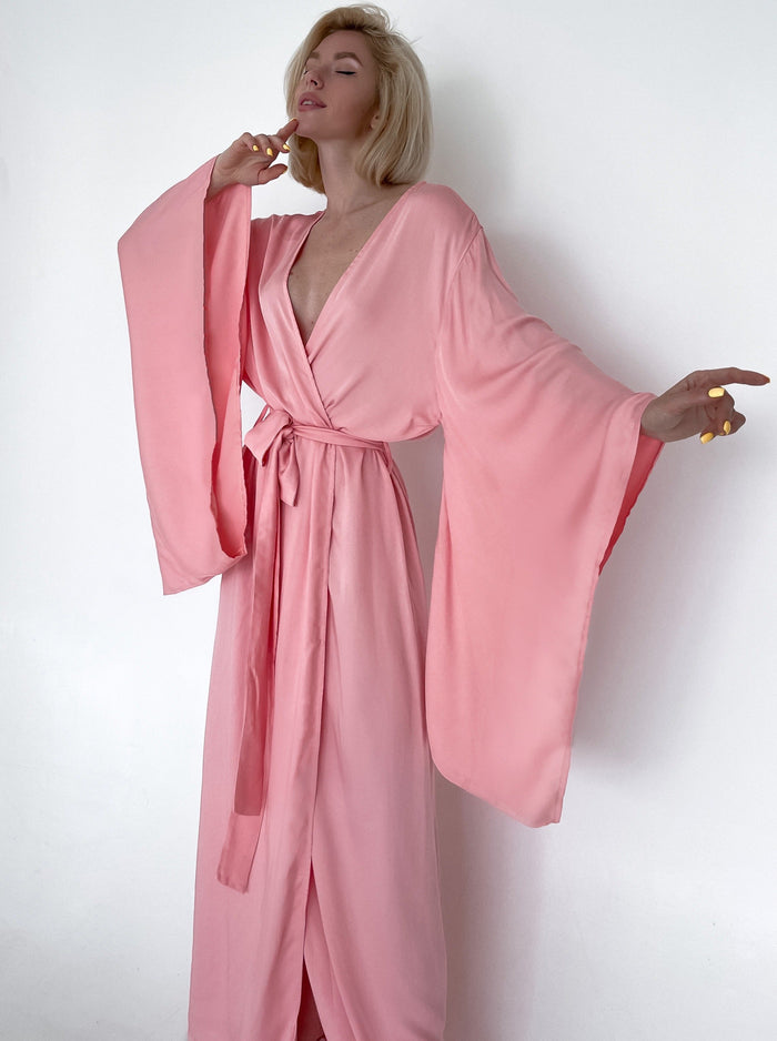 Kimono Sleeves Silk Long Robe – Okiya Studio