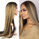 24 INCHES MINK BLOND MIX BLACK STRAIGHT 100% BRAZILIAN HUMAN HAIR GLUELESS LACE WIGS