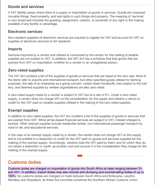 South Africa Custom Duty Fees 1