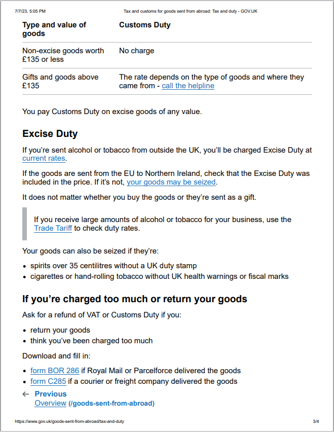 UK Custom duties and taxes 2