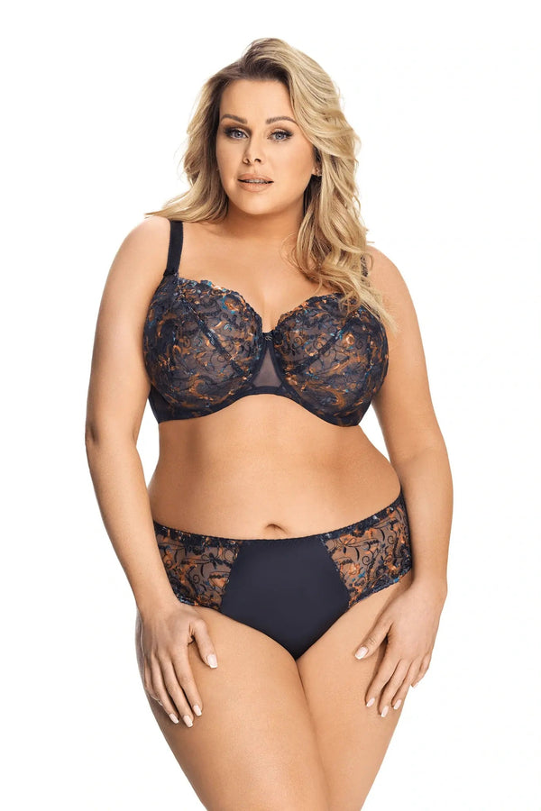 Sexy Unlined Good Support Lace Bra for Large Breasts, Gorsenia, Size: 32J  - 36DD, Color: Navy Blue