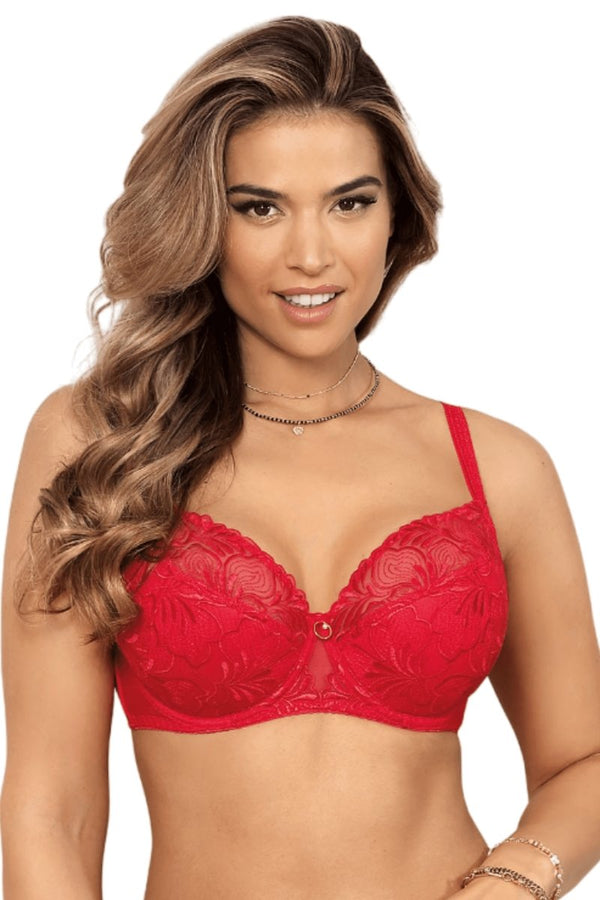 Red Full Coverage Underwire Bra Plus Size with Wide Strap Support
