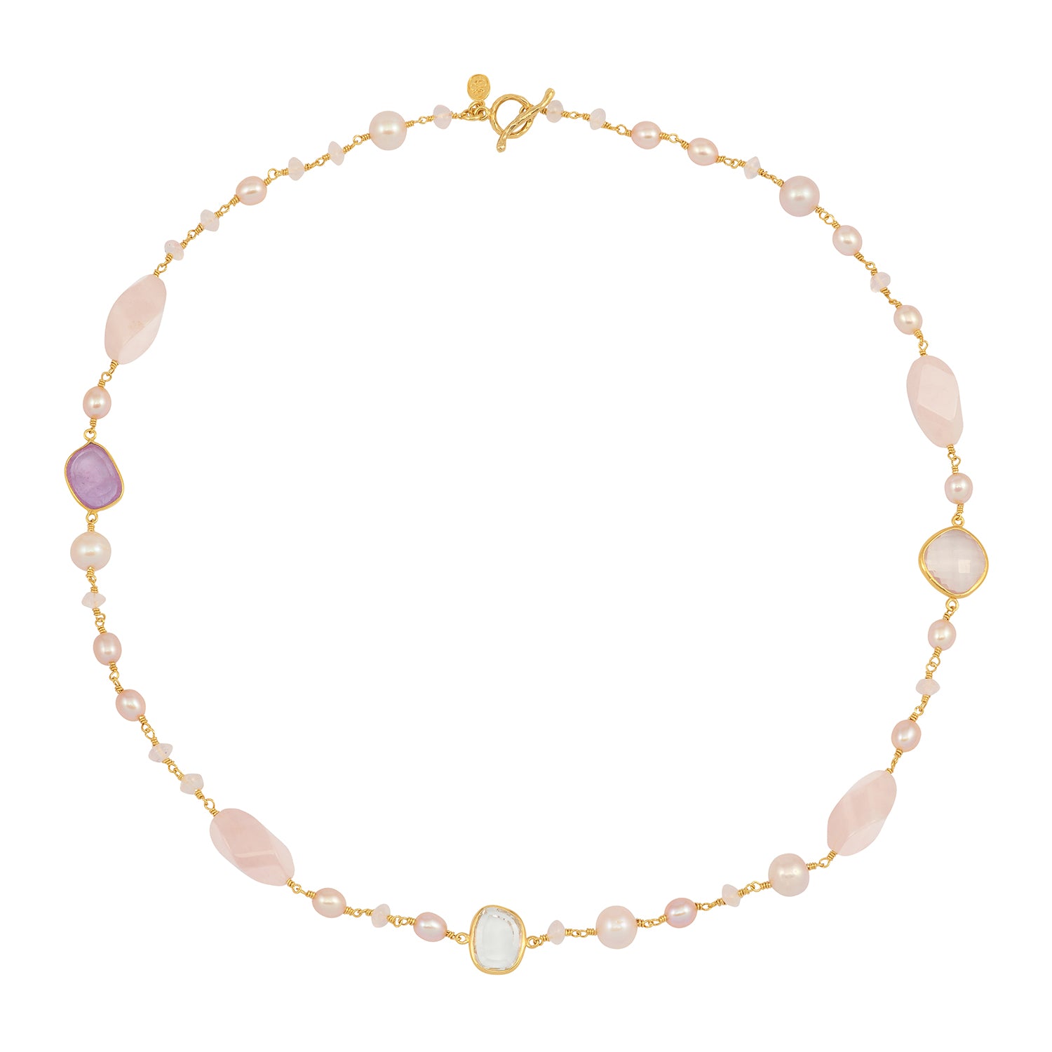 Mixed Gemstone & Pink Pearl Array Necklace