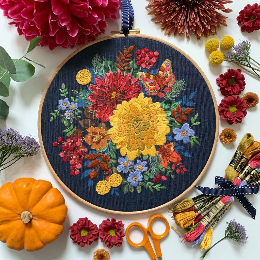 Indigo Blue Floral Embroidery Kit – Madaher