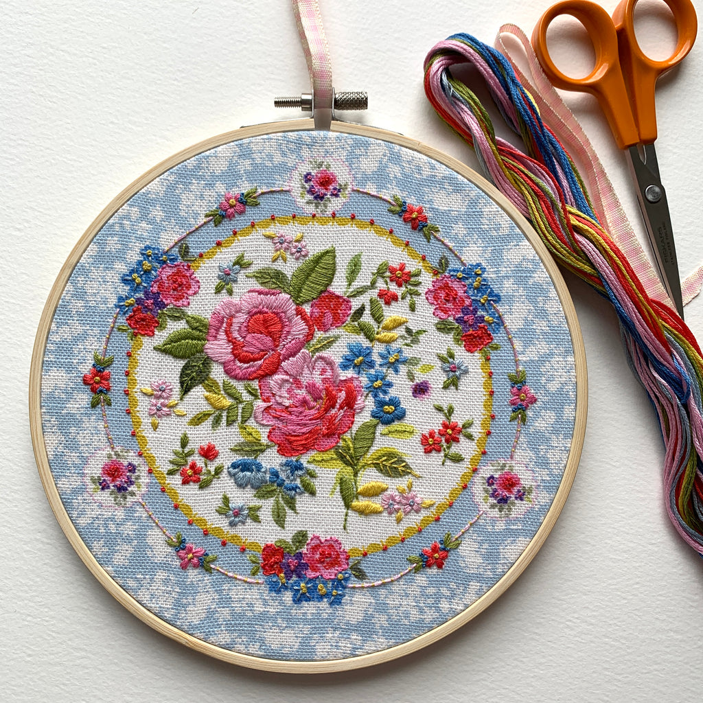 Thessaly Floral embroidery kit with beech hoop