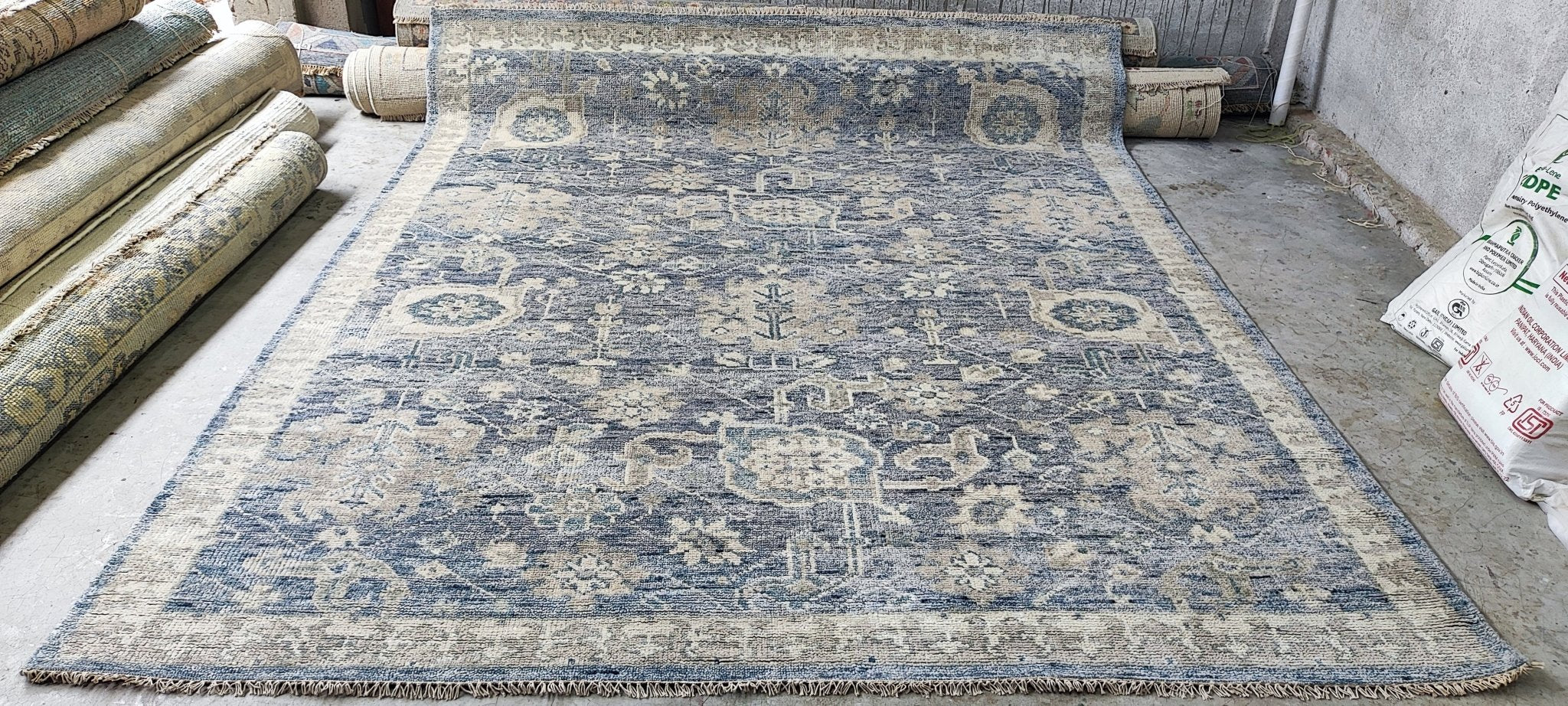 Rita 10x13.9 Blue and Tan Hand-Knotted Oushak Rug – Banana Manor