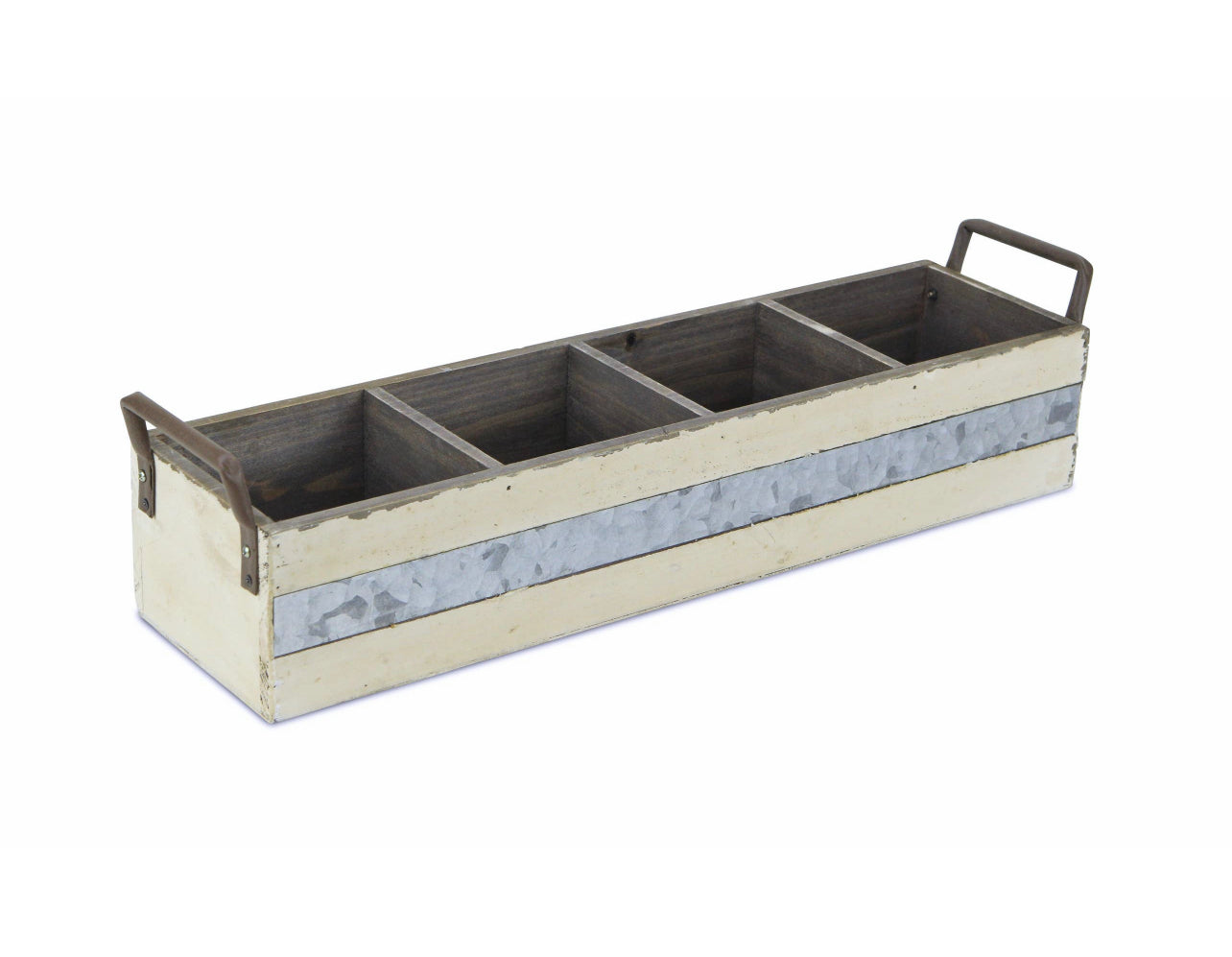 Off-White Wood Caddy with Slotted Storage