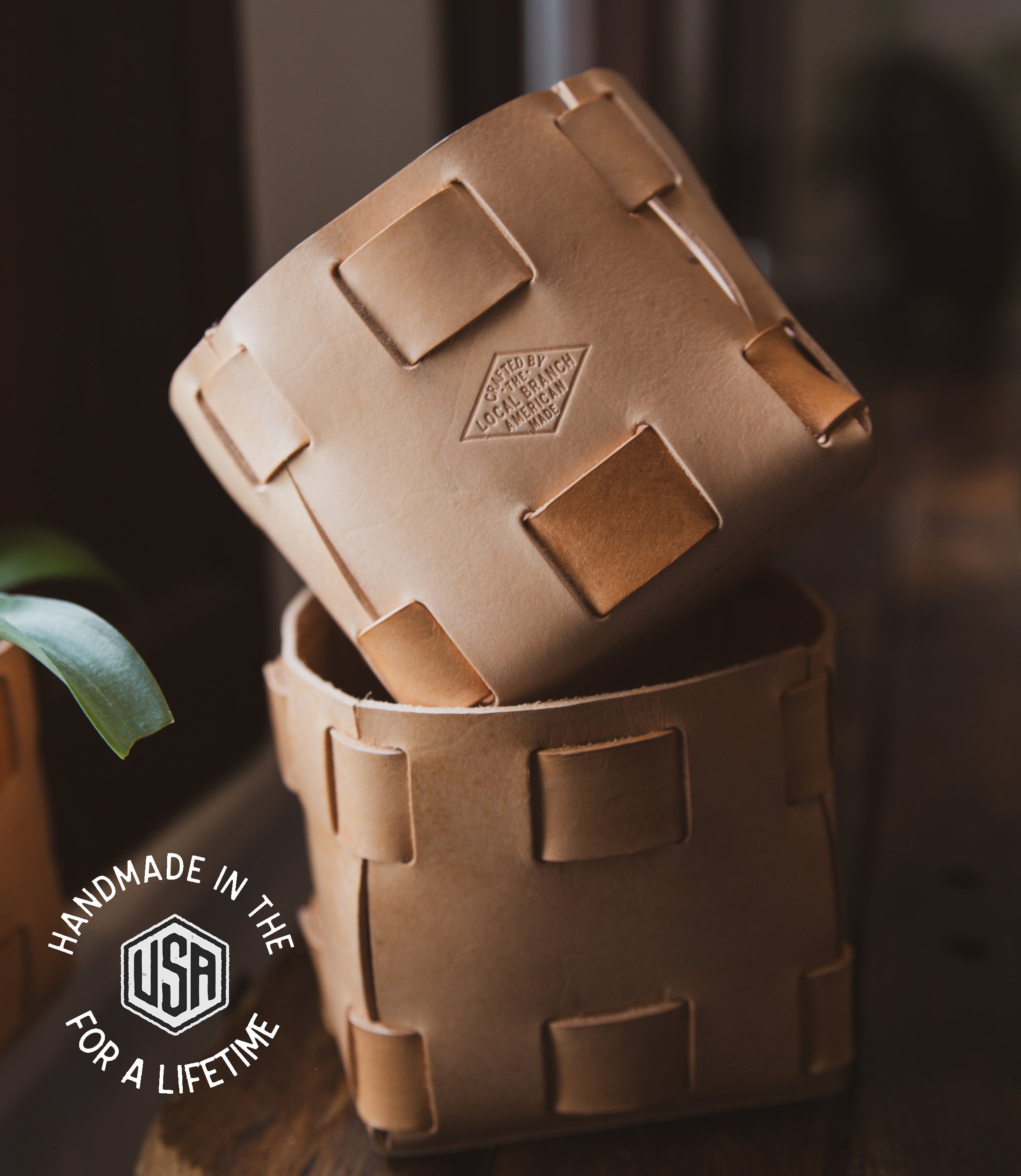 Leather Tabletop Planter - USA Made
