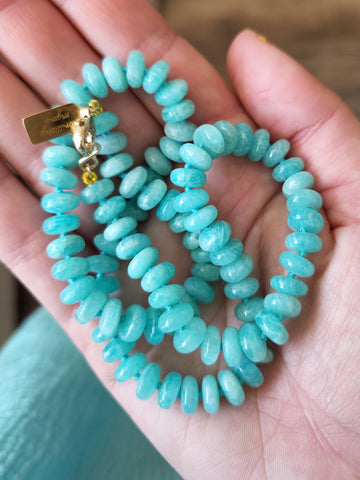 amazonite beaded necklace 14k gold