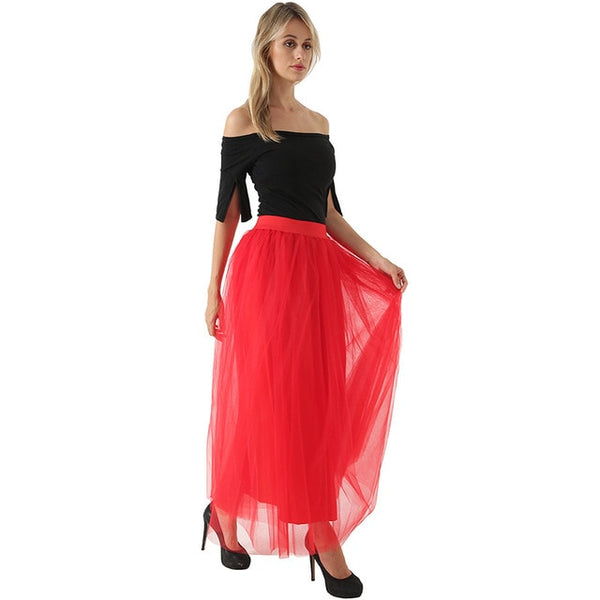 4 Layers Floor Length Elegant High Waist Pleated Skirts Women