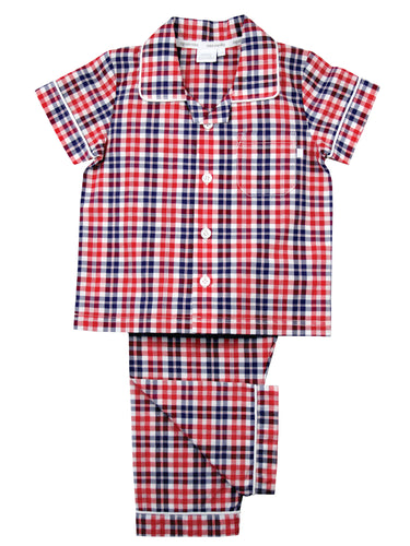 Boys Pyjamas in Brushed Cotton Turquoise Check