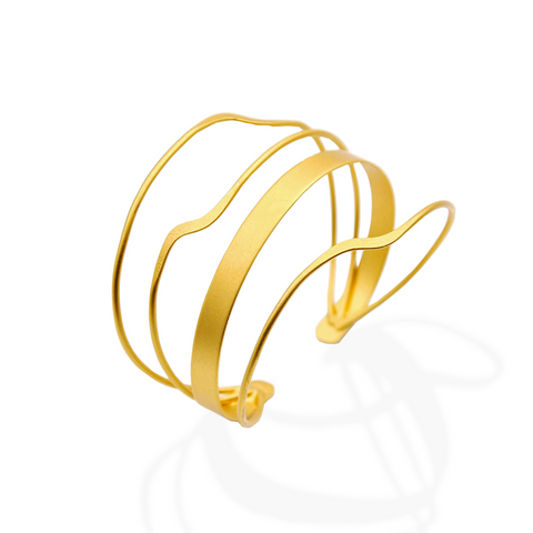 Gold sculptural wavy cuff bracelet