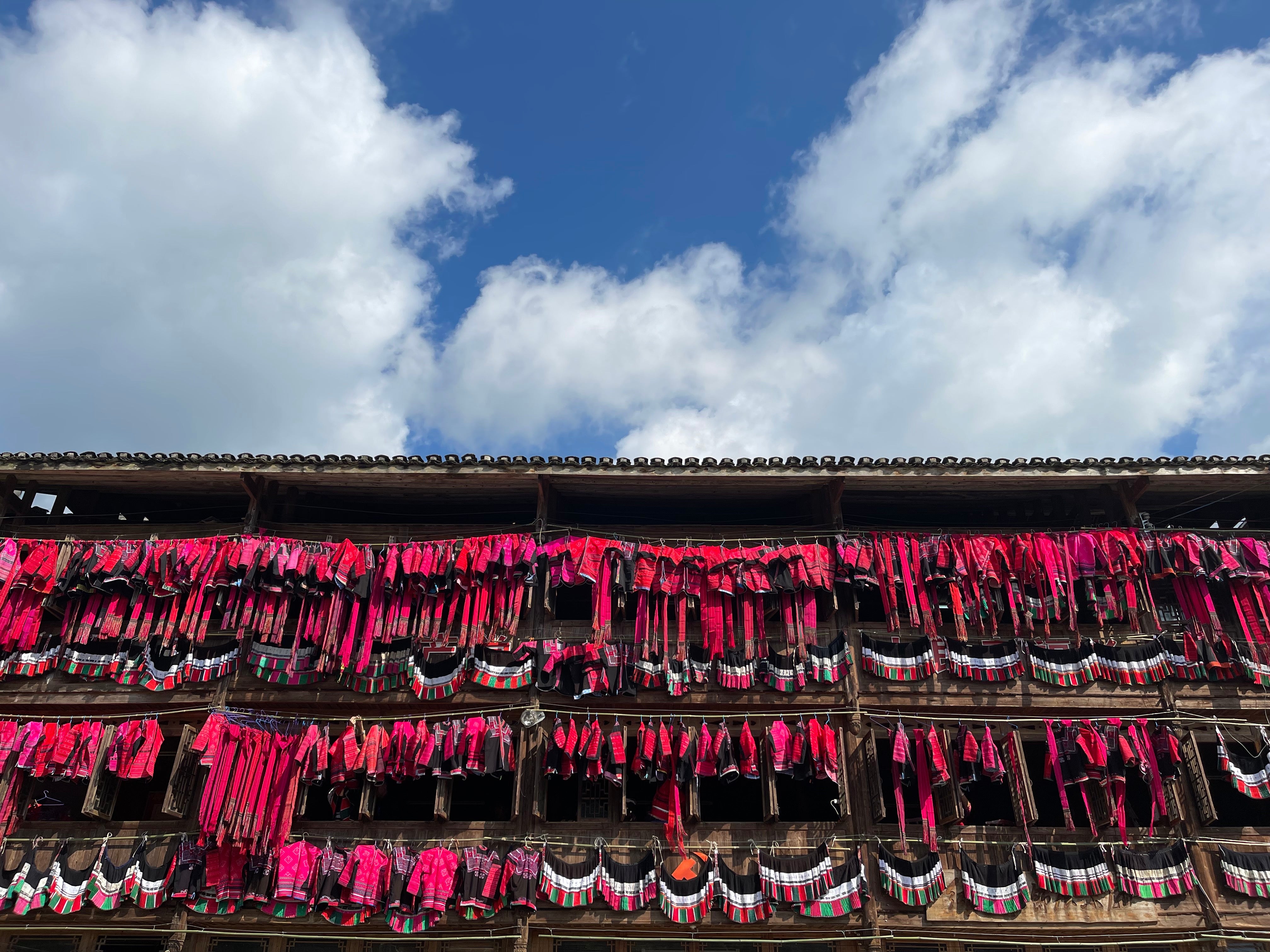 Red Yao clothes at the annual 'Clothes Hanging' festival.