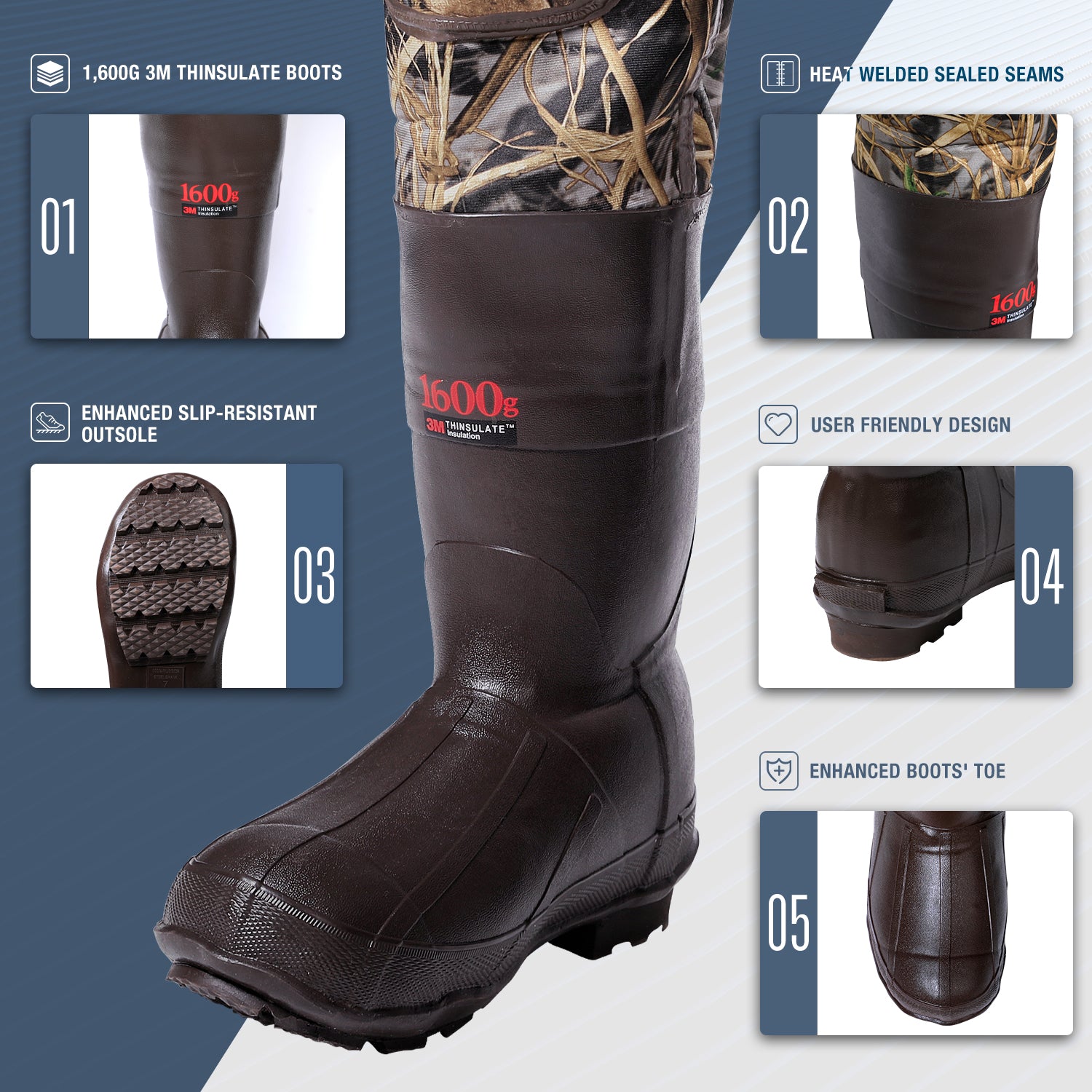 1 gram thinsulate rubber boots