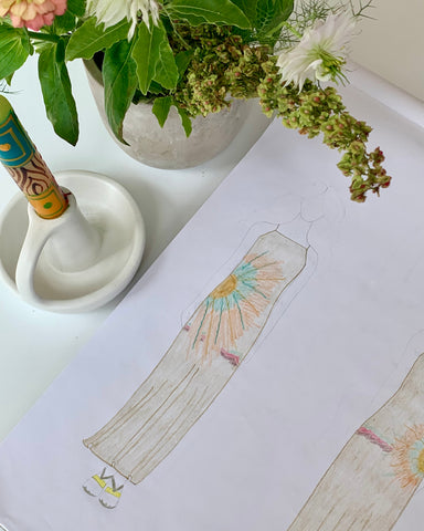 Blue Nude ~ Slow Fashion Brand - Sketch of the Sonoran Hand-Painted Dress