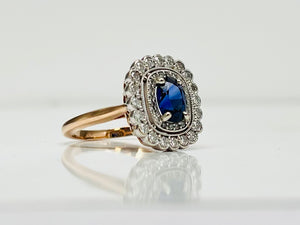 Vintage Style Sapphire and Diamond Double Halo Ring - Seng Jewelers 