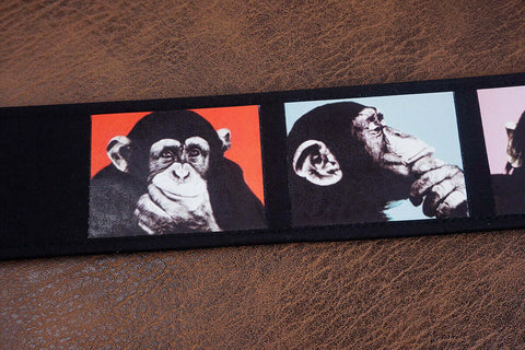 monkey funny face guitar strap with leather ends-5