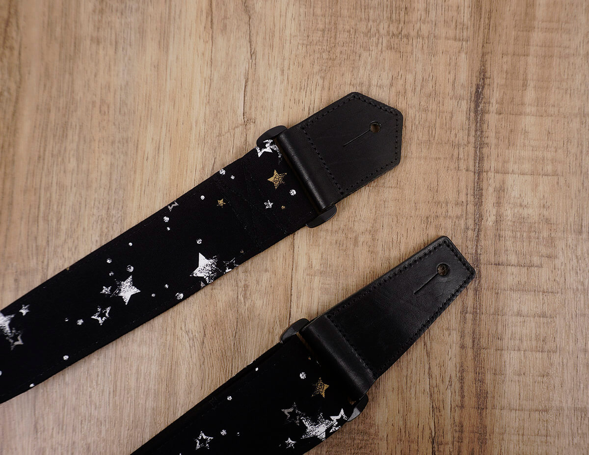 star on black guitar strap with leather ends - 4Uke Strap