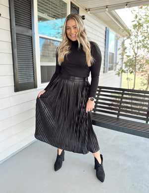 Bringing The Fun Black Pleated Midi Skirt - Sweet Threadz