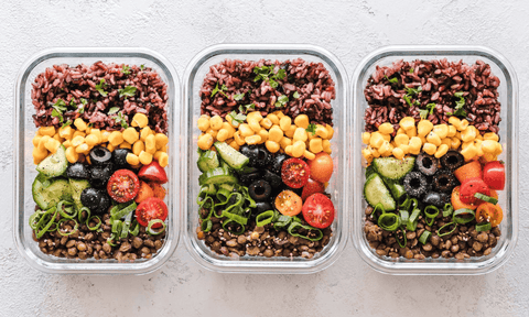 healthy fiber-rich meal prep legumes and quinoa prebiotics probiotics postbiotics