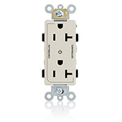 Leviton 16352-2PT 20A Decora Duplex Receptacle, 125V, 5-20R, Light Almond, Back and Side Wired, 2P Controlled Leviton 16352-2PT