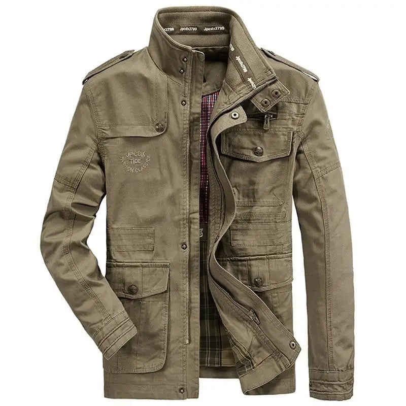 Veste kaki en 100% coton, style militaire, coupe droite Tolaf