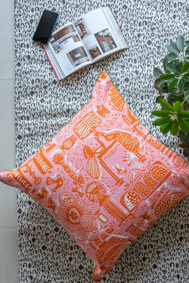 PRINTED CUSHIONS Udanti Pink/Orange Floor Cushion (Cotton Duck)