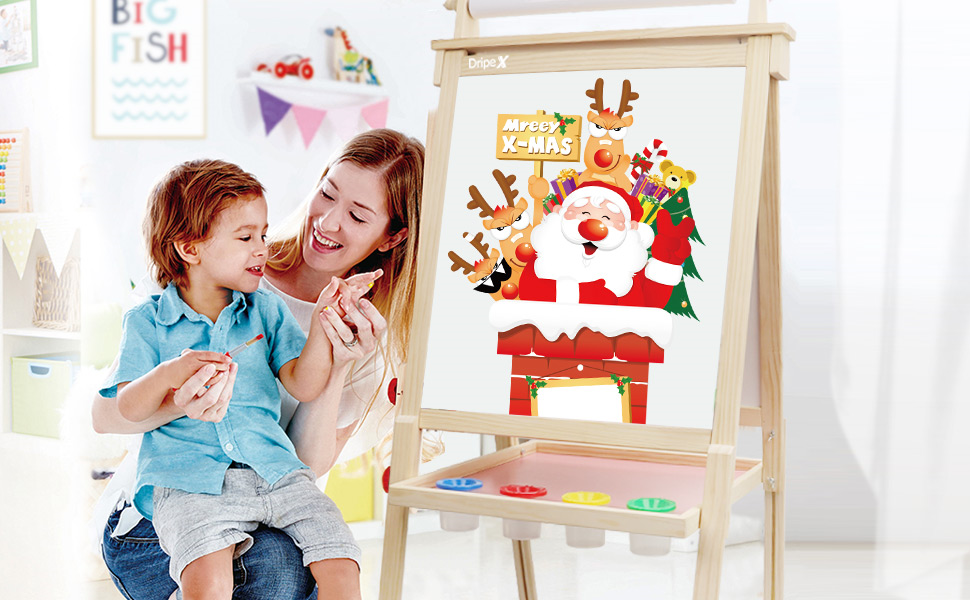 Dripex Kids Art Easel with Paper Roll, Double Sided Toddler Childrens Easel  Chalkboard and Magnetic Dry Erase Board for Kid Painting and Drawing