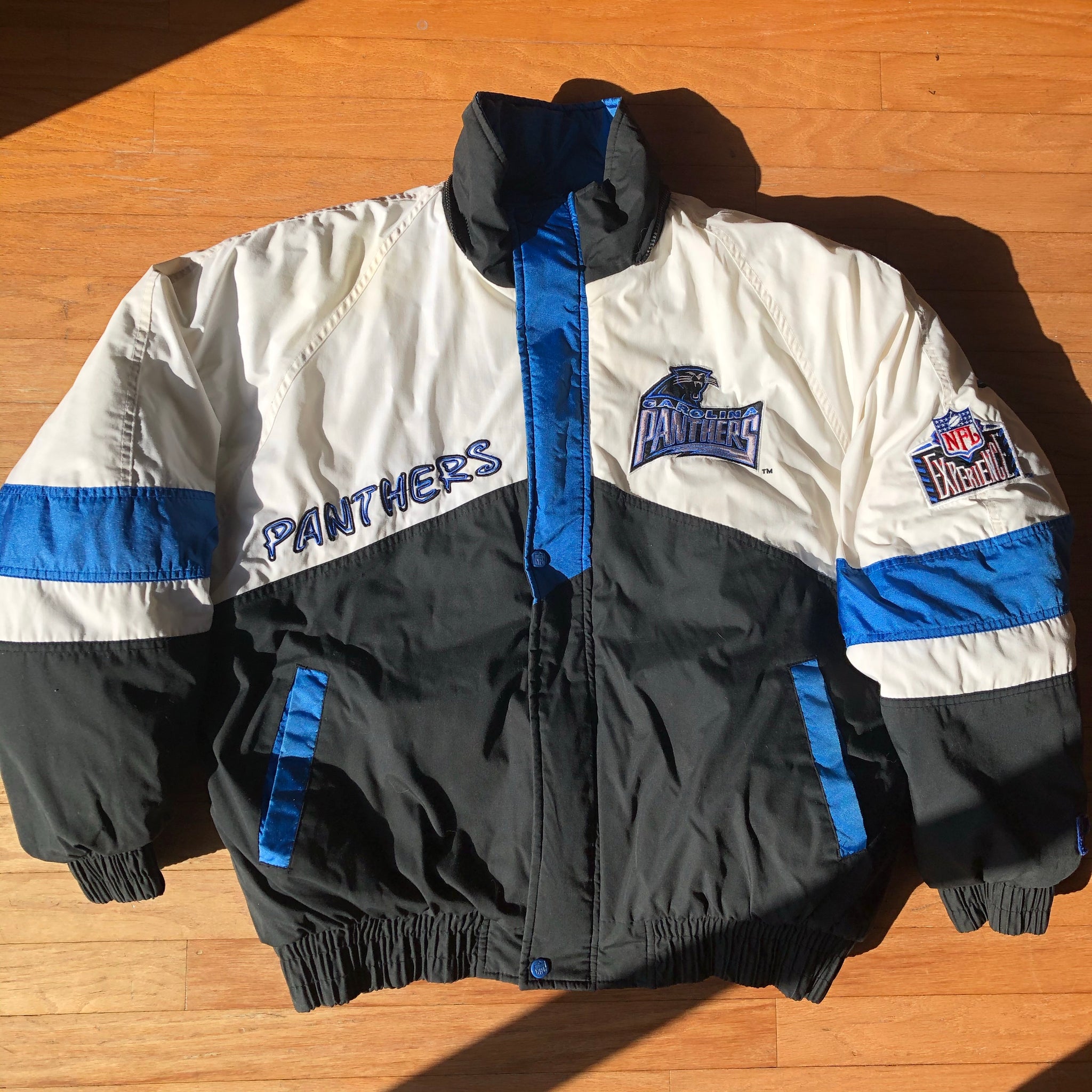 Vintage 90s Carolina Panthers Starter Full Zip Puffer Jacket 