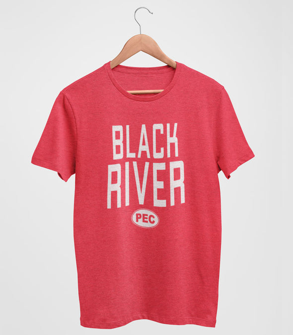 Black River Pec Oval Mens Unisex Red Heather Modern Crew T Shirt • Pr Prince Edward County T 1850