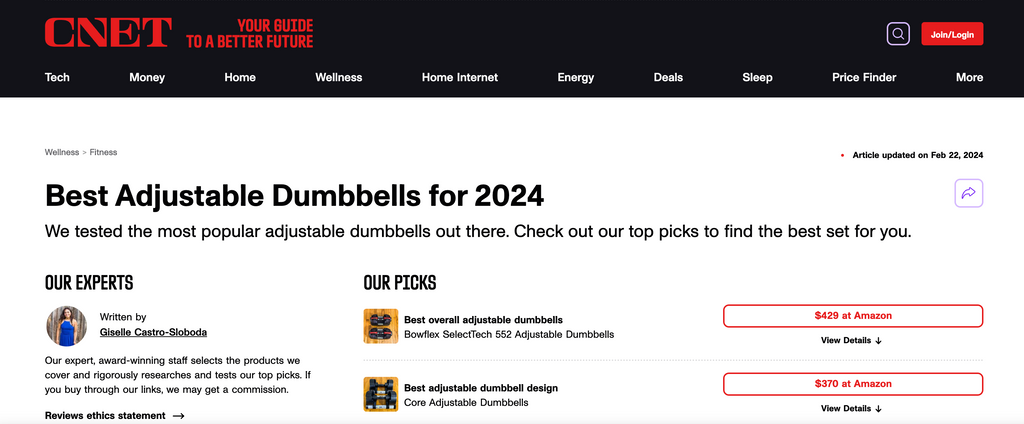 CNET Best Adjustable Dumbbells for 2024