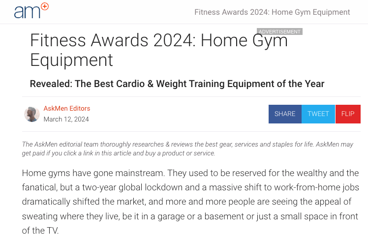 Ask Men: Fitness Awards 2024: Home Gym Equipment