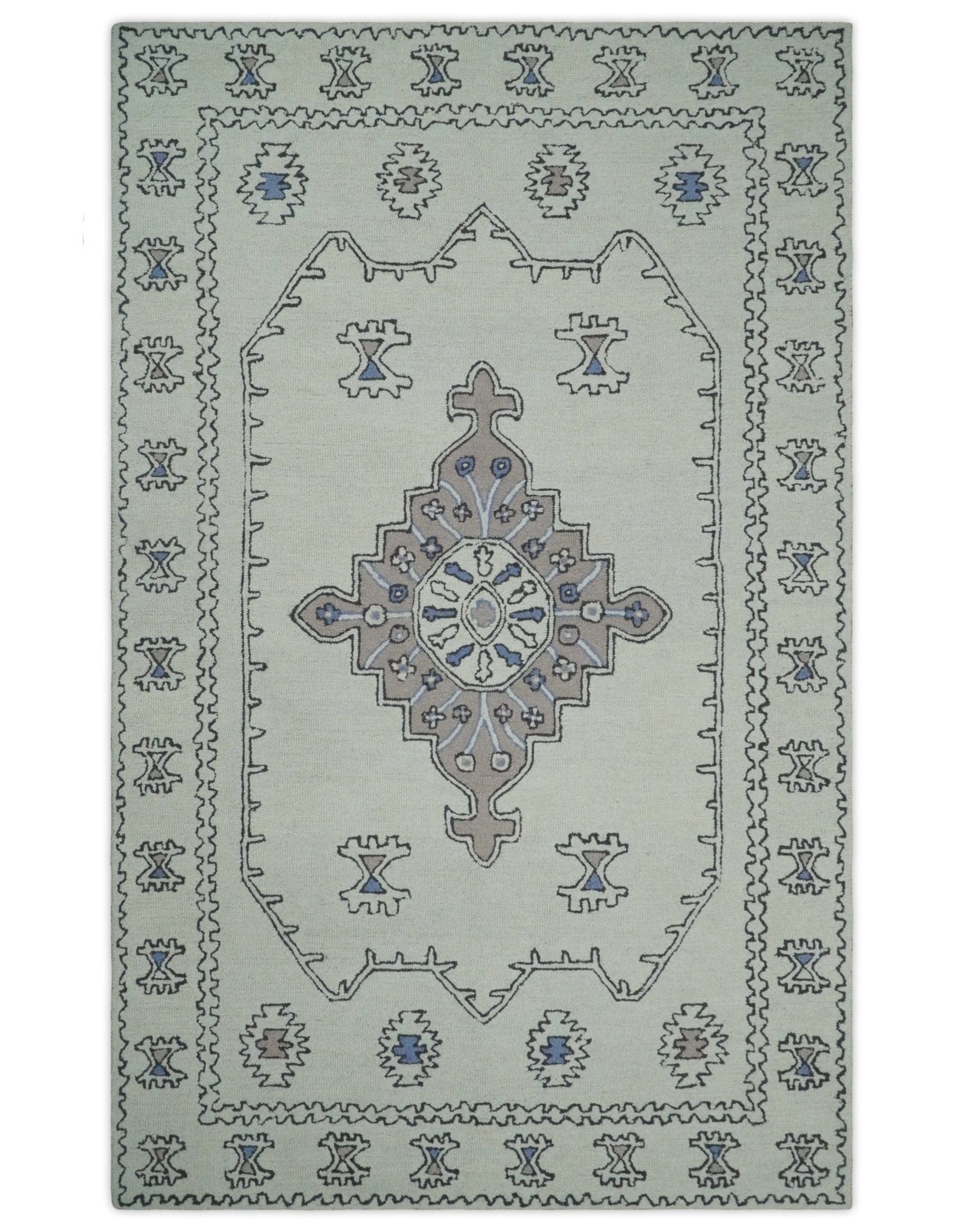 5x8, 6x9, 8x10 and 9x12 Ivory and Peach Persian Style Antique Oriental Tribal Hand Tufted Wool Area Rug | TRI3