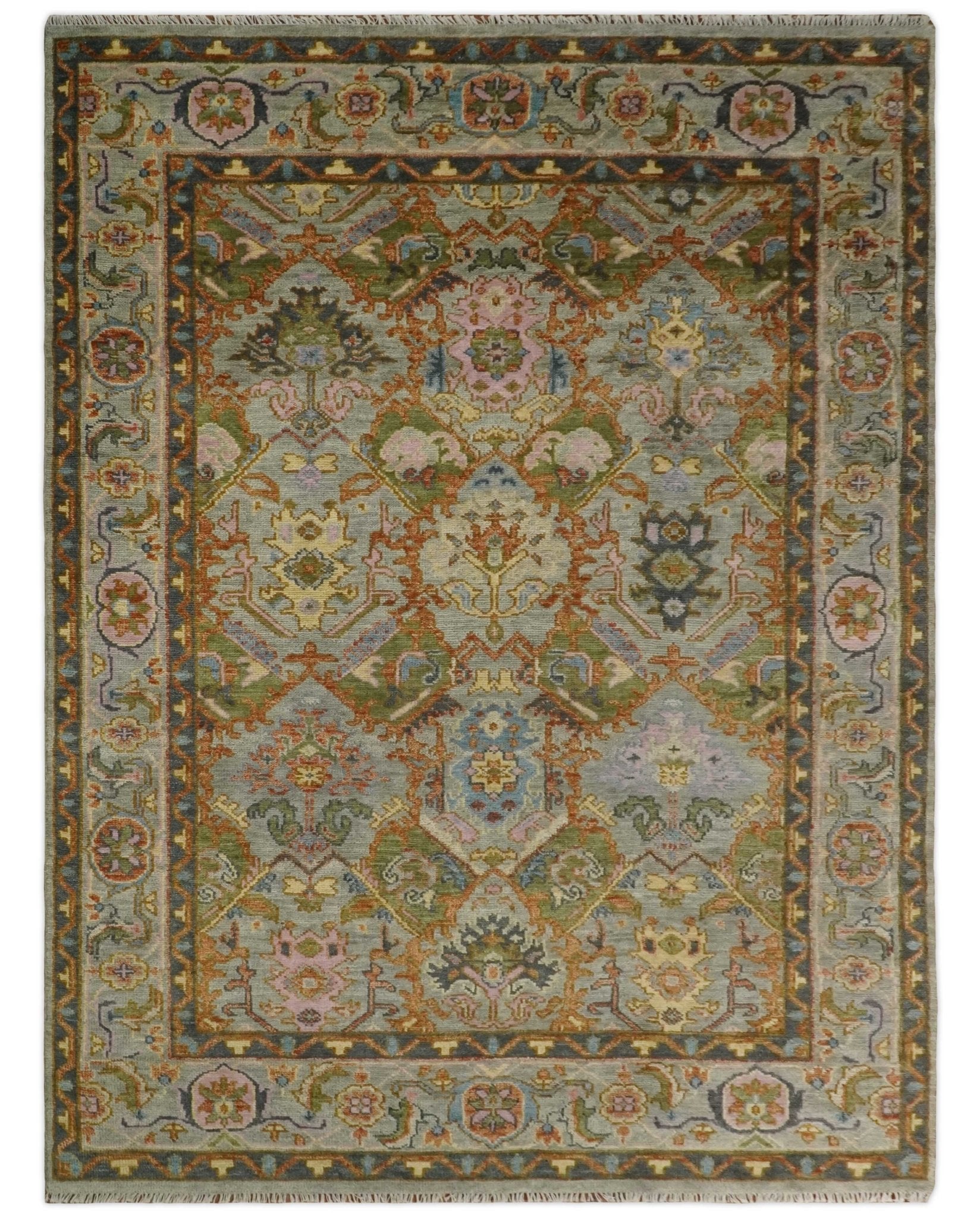 Hand knotted All Wool Silver, Rust and Gray Traditional Antique Moss Oushak Multi Size wool Area Rug