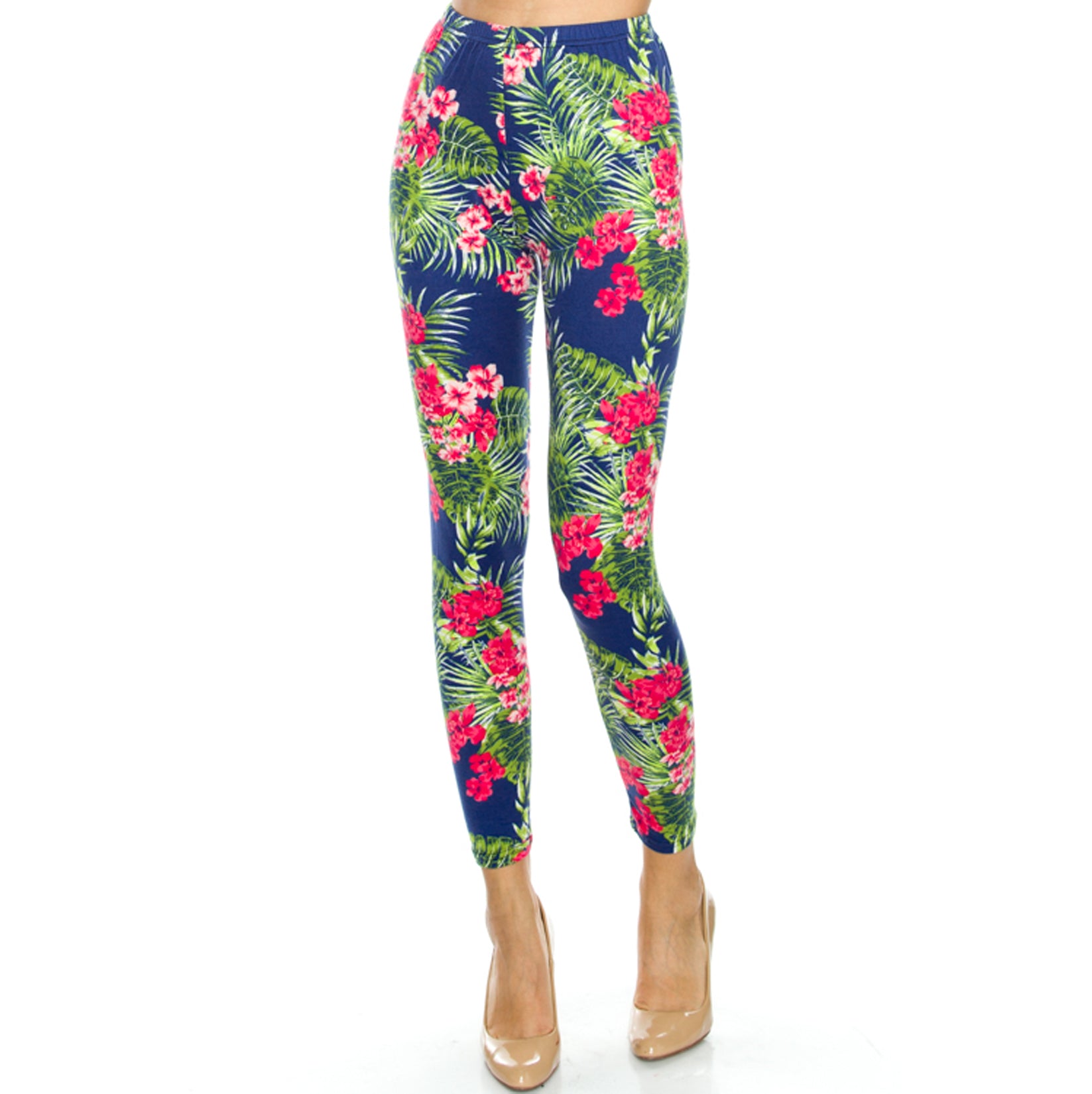 White Tropical Hibiscus Pattern Print Women's Capri Leggings