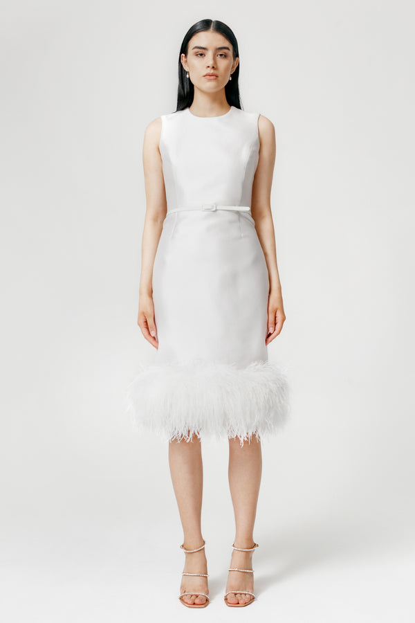 Jewel Neck Feather Trim Dress