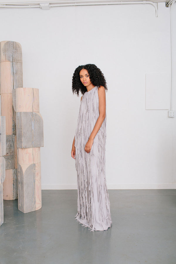 Jewel Neck Feather Trim Dress – Catherine Regehr